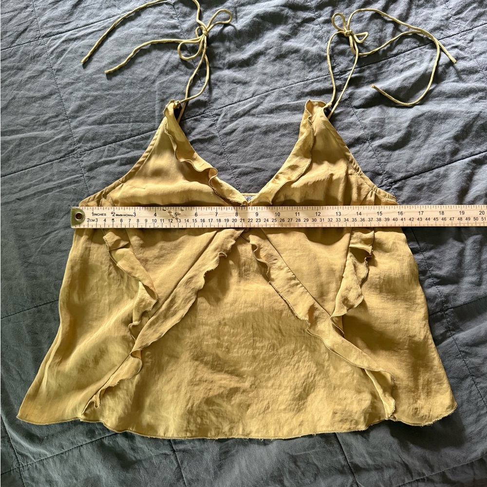 Anthropologie Gold Ruffled Tie Front Camisole